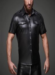 Men Faux Leather Shirts Pu Leather T Shirts Men Sexy Fitness Tops Gay Latex Tshirt Tees Mens Stage Tops Tee Sexy Party Clubwear Y3890546