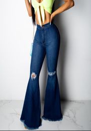 Plus Size Wide Leg Jeans High Waisted Big Bell Bottom Jeans For Women Vintage Knee Hole Ripped Long Flare Denim Pants Lady1458882