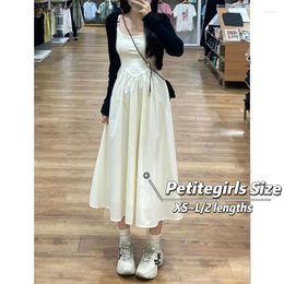 Casual Dresses 145cm Petite Girls First Love Gentle Sling Dress Women Waist Retraction A-Line Mid-Length XS Appear High Bottoming Skirt