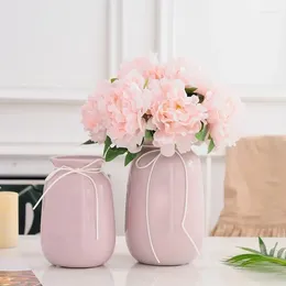 Vases Modern Ceramic Flower Vase Bowknot Design Decoration Home Centerpiece Ornament Pink Blue Stoare Desktop