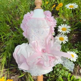 Dog Apparel Summer Thin Pink White Puppy Skirt Fashion Handmade Soft Lace Bow Princess Dress For Small Medium Poodle Pet Clothes