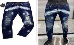 2022 new Designer Luxurys Mens pants skinny jeans high street stickers light wash ripped Long blue motorcycle rock revival joggers1943358