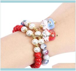 Beaded Bracelets Jewelrybeaded Strands Gift Obsidian Bracelet Lucky Cat Cute Women Natural Beads Ceramic Femela1 Drop Delivery 2026629377