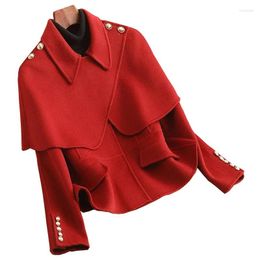 Casual Dresses French Cape Double Sided Cashmere Coat Women's 2024 High End Autumn And Winter Wear Woolen Fabric Temperament Short