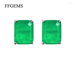 Stud Earrings FFGems Sterling Silver 925 Emerald Paraiba White Gold Green Square For Women Fine Jewellery Wholesale Party Gift Box