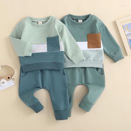 Clothing Sets 0-3Y Autumn Toddler Kids Baby Boys Clothes Contrast Colour Long Sleeve Sweatshirts Drawstring Pants Tracksuit Outfits