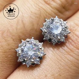 Stud Earrings DRlove Chic Flower Design Women's Ear Accessories Piercing Silver Colour Sparkling Cubic Zirconia Crystal Trendy Jewellery