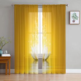 Curtain Lotus Flower Yellow Sheer Curtains For Living Room Decoration Window Kitchen Tulle Voile Organza