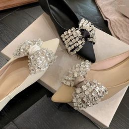 Casual Shoes Black Shallow Women Flats Pointed Toe Crystal Bowknot Espadrilles Chic Office Lady Rhinestone Moccasins Beige Wedding