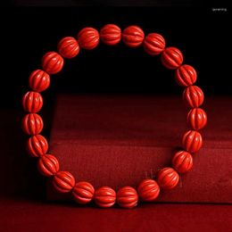 Strand Natural Pumpkin Bead Bracelet Men Chinese Trend Cinnabar Red Geometric Jewellery Women's Simple Personalised Birthday Gift