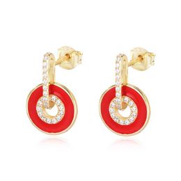 Stud Fulsun Women Round Gold Plated 925 Sterling Silver Jewellery Epoxy Cubic Zircon Earrings Black Red Whitle Q240517