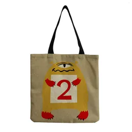 Bag Preppy Style Custom Pattern Beach Casual Cute Cartoon Character Number 2 Print Open Pocket ECO Friendly Reusable Shopper