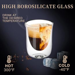 2Pcs 60ml Transparent Doublelayer Glass Mug Household Party Mini Coffee Cup Tea Small Tumbler Coffeeware Teaware 240514