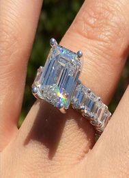 Drop Luxury Jewelry 925 Sterling Silver Princess Cut White Topaz CZ Diamond Eternity Women Wedding Bridal Ring for Lovers4985442
