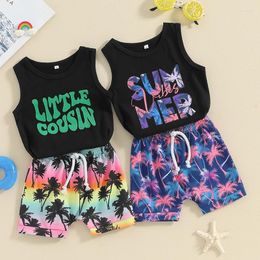 Clothing Sets 2024-01-12 Lioraitiin Toddler Boys Summer 2Pcs Outfits Letter Print Sleeveless Tank Tops And Tree Shorts Clothes Set