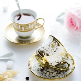 Mugs YJBD Ceramic Cup And Saucer Set Home Coffee Afternoon Tea English 1 Spoon