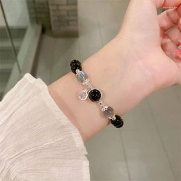 Strand Exquisite Black Crystal Beaded Bracelet For Women Ins Style Trendy Cool Fashion Simple Jewellery Party Gift