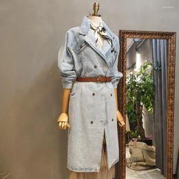 Casual Dresses Fashion Double-breasted Light Blue Denim Dress Jacket Spring 2024 Tie Waist Cinched Women's Straight Over The Knee Skirt