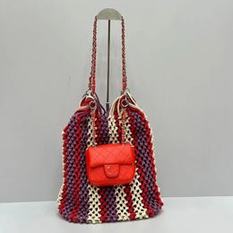 Luxury Tote Bag Designer Woven Chain Beach Bag knit shoulder bag with mini wallet Colourful women Twin Bag Single Silver Wire Mesh Bag Red Handbag rafia bag Underarm Bag