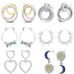 Hoop Earrings 2024 Silver Colour Charm Double Fit Original Brand Charms Diy Fine Jewellery Women Gift For Earring Making