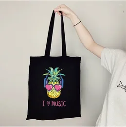 Shopping Bags Pineapple Canvas Tote Bag Sunglasses Aloha Cartoon Beaches Hawaii Custom With