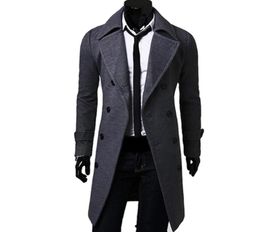 Whole 2017 Casual Winter Mens Slim Stylish Trench Coat Double Breasted Long Jacket Thick Wool Blends Plus Size 4XL Overcoat9096580