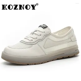 Casual Shoes Koznoy 2.5cm Air Mesh Cow Genuine Leather Chunky Sneaker Vulcanize Comfy Booties Breathable Women Summer Ankle Boots Flats