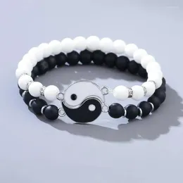Strand 2pcs Simple And Fashionable Yin Yang Tai Chi Bagua Beaded Couples Hand String Everyday Dating Versatile Accessories
