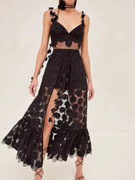 Work Dresses Summer Sexy Strapless 3D Floral Backless Camisole Jumpsuit Shorts And Black Split Lace Long Skirt For Women 2 Pieces Set X1154