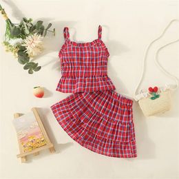 Clothing Sets 0-3-Year-Old Summer Baby Set Two-Piece Dress Girl Suspender Short Skirt Plaid Casual Children'S Clothes