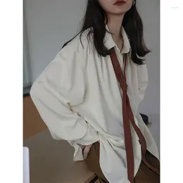 Women's Polos Vintage Women Blouse Oversized Harajuku Chic Basic Korean Style With Tie Long Sleeve Shirt Loose Aesthetic Retro Female