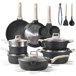Cookware Sets 21pcs Pots And Pans Set Nonstick Black Granite Induction Kitchen Cooking W/Frying