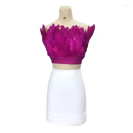 Women's Tanks Elastic Off Shoulder Strapless Bandage Top Stretch Tight Sexy Mini Tops Black And Purple Feathers Summer 2024