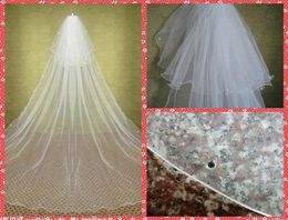 Elegant Two Tiers Layer Beaded Crystal Wedding Veils Cathedral Vintage Bridal Veils 2015 Bridal Hair Accessories With Comb Rhinest6145237