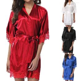 Home Clothing Iace Silk Pajamas Robes Kimono Bathrobe Night Gown Dress Lace Lady Cardigan Smooth Soft Sexy Nightwear Sleeping