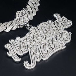 Hip Hop Jewellery Sterling Sier Custom Necklace Letter Name Pendants Vvs Moissanite Diamond Iced Out Pendant