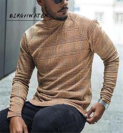 Men039s TShirts Autumn Casual Plaid Print Shirt Mens 2022 Spring Fashion Turtleneck Pullover Tops Male Long Sleeve Slim Tee St1450930