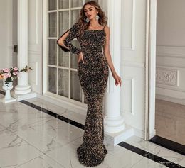 Missord 2021 Autumn Winter Sexy One Shoulder Bodycon Sequins Dress Women Maxi Hollow Out Evening Party M06221 Casual Dresses9105633