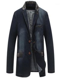 New Autumn Casual Denim Jacket Men Winter Blazer Suits Mens Business Jackets Suits Leather Patchwork Men Jeans Coat M4XL MY19014383617