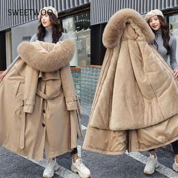 Women's Trench Coats Women Winter Jacket Hooded X-Long Thick Faux Fur Padded Parkas Woman Distachable Coat Show Thin Korea 2024