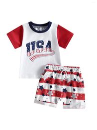 Clothing Sets Adorable 4th Of July Baby Boy Outfit With Letter Print T-Shirt And American Flag Printed Shorts For Independence Day