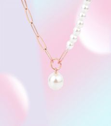 Chains Rose Gold Color Shell Bead Necklace Halfpearl And Halfchain Metal Lobster Adjustable Gifts High Quality For Women9916977