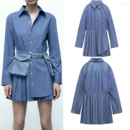 Casual Dresses Ladies Sexy 2024 Short Section Concealed Zipper Closure Pinstripe Shirt Dress At Side Seams