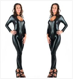 5XL Plus Size Sexy Novelty Women Black Faux Leather Latex Catsuit Zipper Front Jumpsuit Fancy Dress Fetish Erotic body suit PU1950912