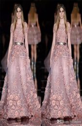 New Couture Zuhair Murad Prom Dresses for 3D Floral Appliques Dusty Pink Evening Dress Plus Size Latest Party Gown Design1454677