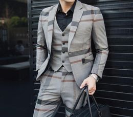 5XL Formal Dress Grey Mens Wool Suits Mens Vintage Suits Plaid 3 Piece Suit Men Heren Kostuums 3 Delig Trajes Formales De Hombre8040098