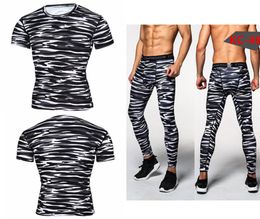 Whole Camouflage Mens Compression Sets Pants Shirt Lycra Crossfit Tshirt Joggers Men Base Layer Casual Tops Leggings Brand1692163