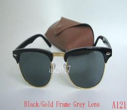 Mens Womens Semi Rimle Sunglasses Sun Glasses Black Gold Frame Grey Glass Lenses 51MM With Brown Case9016780