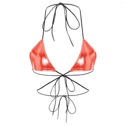 Bras Sets Womens Sparkling Triangle Bikini Bra Separate Cups Wireless Self-Tie Halter Top Bathing Suit For Beach Pool