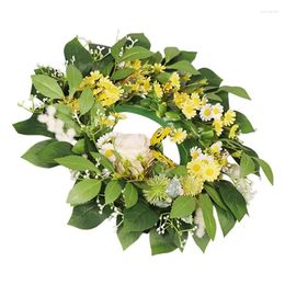 Decorative Flowers Artificial Wreaths Silk Chamomile Rose Eucalyptus Leaves Round Simulation Garland Spring Wreath For Wedding Party